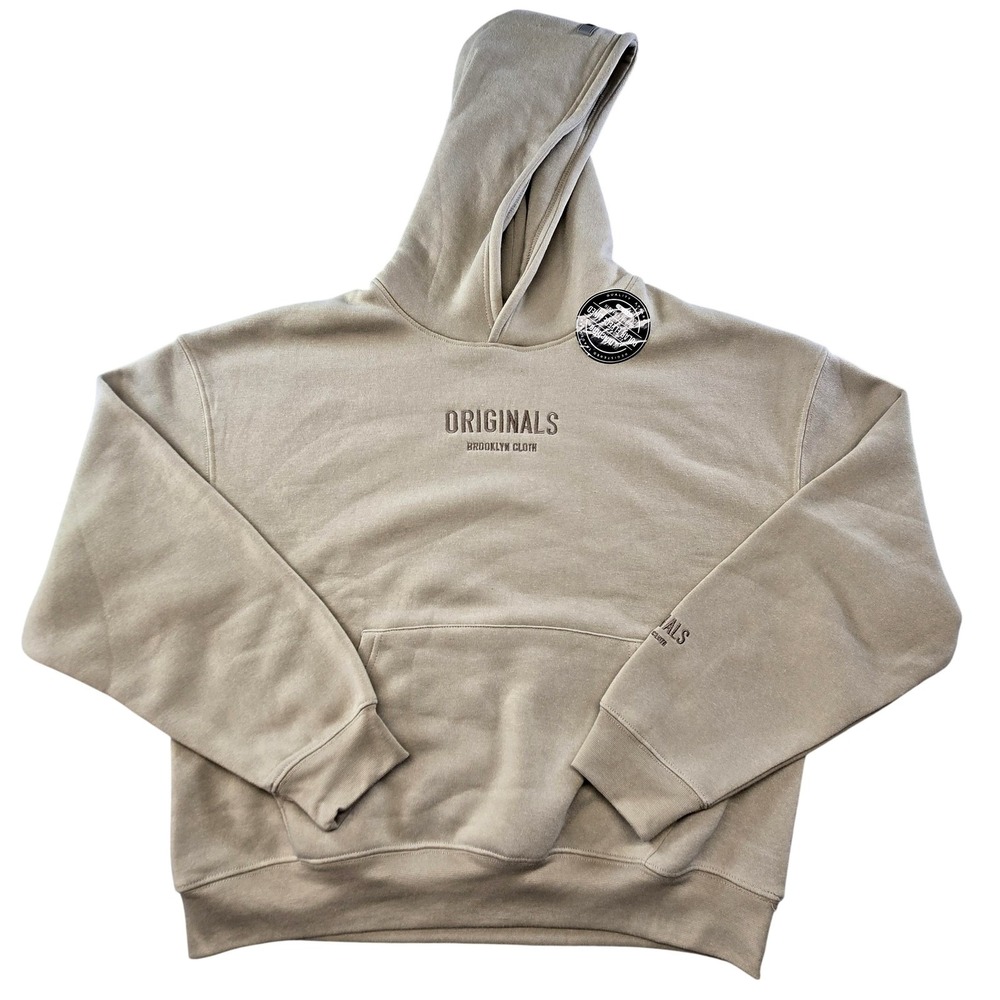 Brooklyn Cloth‎ Hoodie Mens M Beige Pullover Hooded Pockets Lined Heavyweight